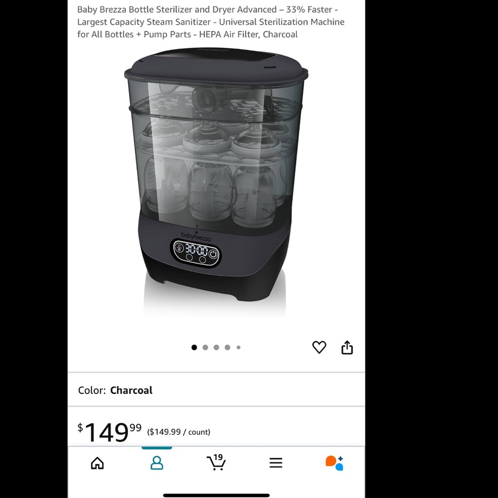 Baby Brezza Bottle Sterilizer and Dryer - Charcoal